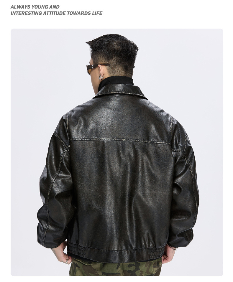 Men's Leather Jacket Retro Style With Lapel For Men_voghion.com