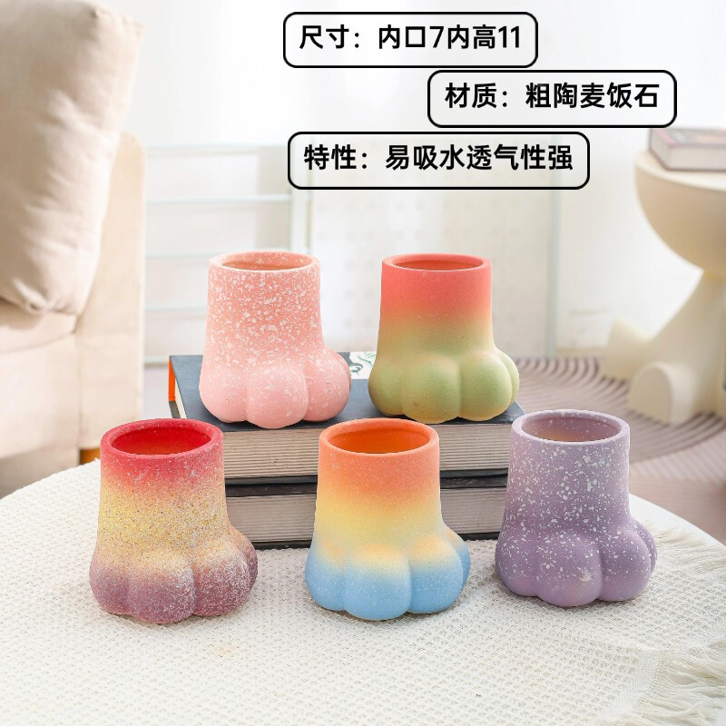 Cross-Border New Style Cat Paw Succulent Flower Pot for Home Indoor Living Room, Made of Coarse Pottery with Cute Cartoon Design, Ceramic Green Plant Pot