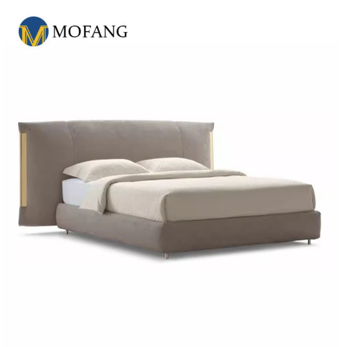 Italian-style modern top-grain leather master bedroom bed – spacious, wide-screen, frosted-leather, full-leather double bed for luxury and elegance in villas and large homes