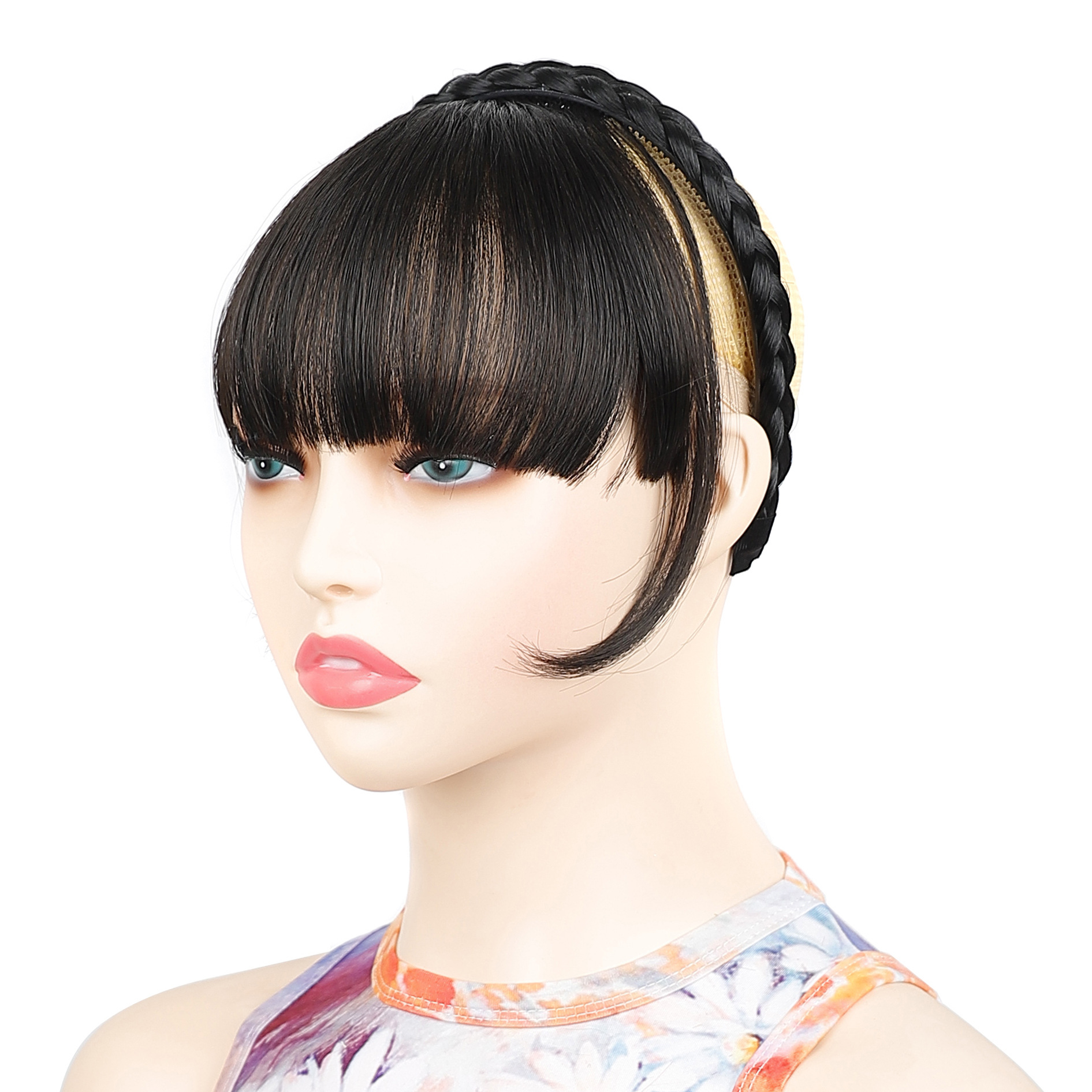 Moda trenza ligera diadema peluca flequillo doble templos flequillo recto peluca flequillo al por mayor