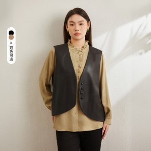 Xianlixiu Plus Size Women's Leather Vest Design Niche Retro Layering Outer Wear Fat mm 2024 Spring New Style