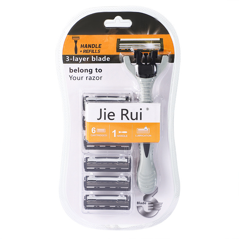 3-Layer 1+6 Blade Set with Replaceable Blade Holder Portable Men's Razor Old-Fashioned Razor Manual Razor Head
