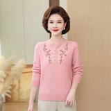 中年秋冬100%羊毛妈妈女秋装纯羊毛针织中老年毛衣半高领打底衫v，女装针织衫/毛衣，妃慕昵服饰