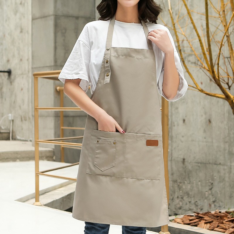 Amazon delantal de lona Halter hombro simple delantal de Bolsillo grande H hombro logotipo personalizado delantal de trabajo al por mayor