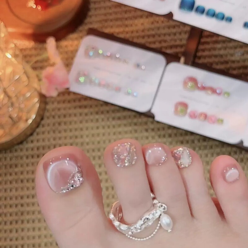 Purely Handmade Wearable Toenails, Simple and Luxurious, Enhance the Complexion, Cat-Eye Summer Vibe Fake Nails, 12 Pieces Purely Handmade Wearable Toenails, Simple and Luxurious, Enhance the Complexion, Cat-Eye Summer Vibe Fake Nails, 12 Pieces