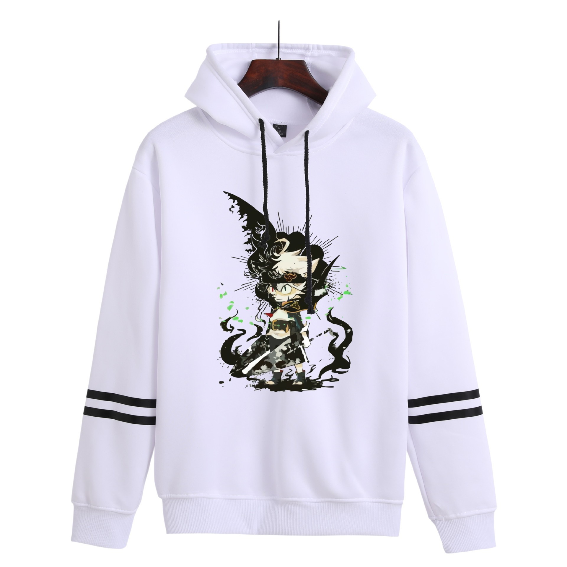 Sudadera con capucha con estampado periférico de trébol de cuatro hojas negro de anime suéter suelto casual transfronterizo