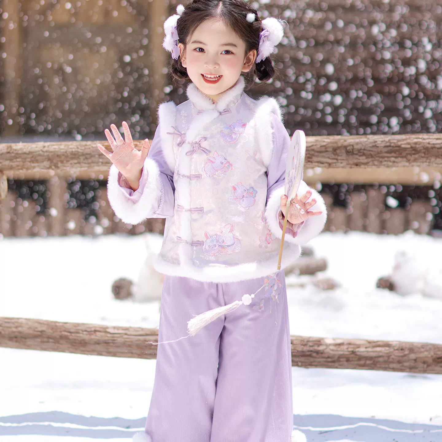 Winter Hanfu, fleece warm jacket, set, with embroidery