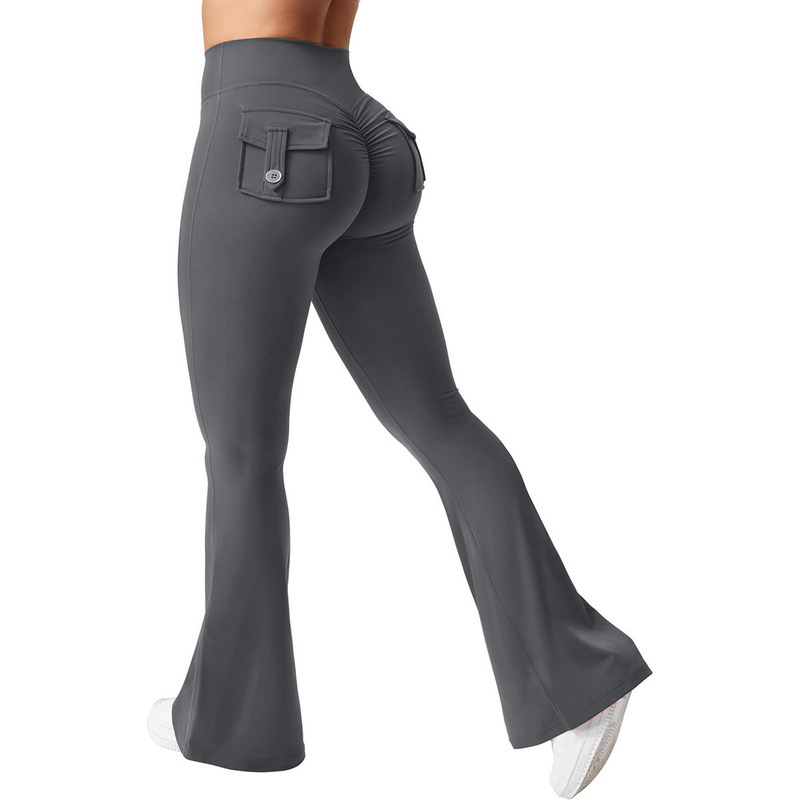 Elastic Stretchy Flared Pants, Quick-Dry Yoga Wear, Slimming Fitness European and American Style Casual Long Pants, Sports Flared Pants