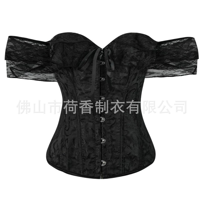 Palace-Style Jacquard Lace Women's Corset Waist Trainer with Fishbone Shapewear Top and Shoulder Straps for Tummy Control