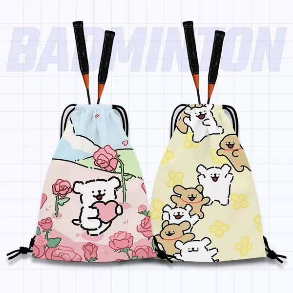 Two Cute Puppy Shoulder Bags with Trendy Prints, Large Capacity, Portable Drawstring Tennis Bag for Students