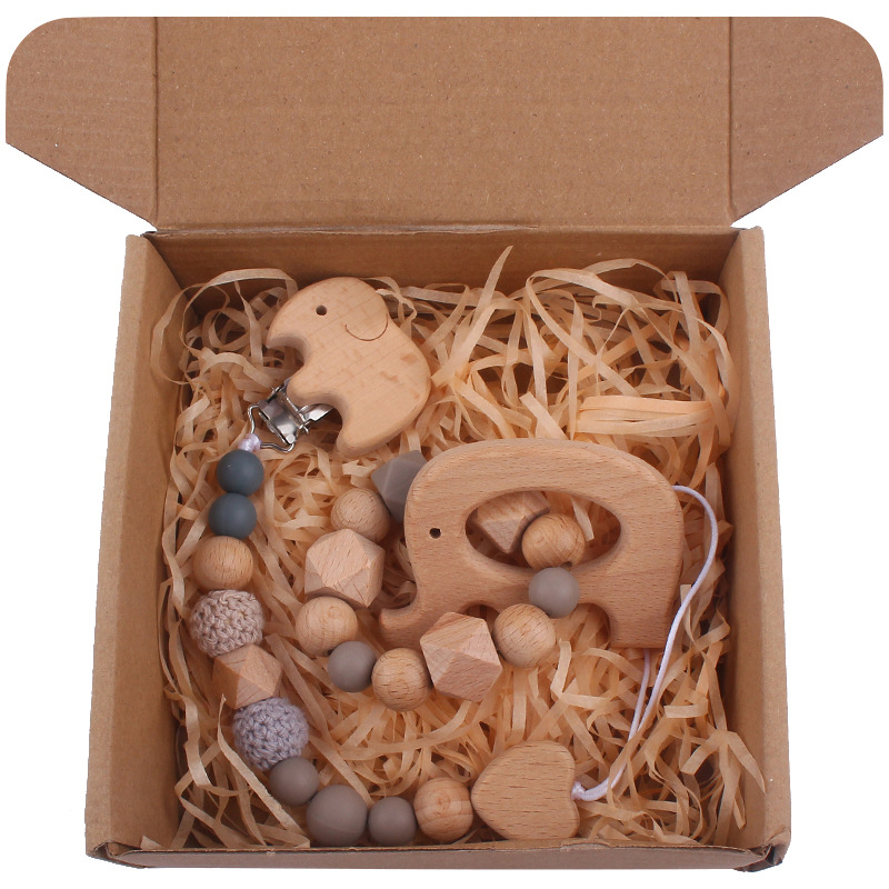 Nuevo bebé de dibujos animados elefante mordedor calmante bebé elefante chupete clip silicona anti-gota Cadena de dos piezas conjunto de juguete