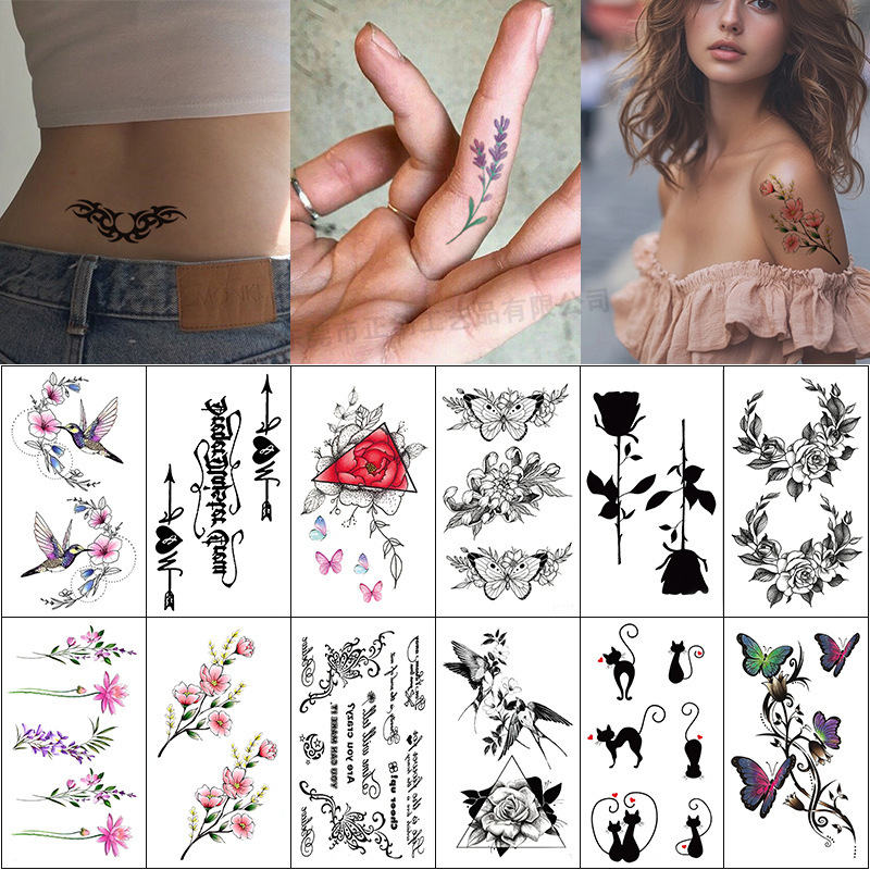 Cross-border New Small Pattern Black Butterfly Tattoo Sticker Advanced Sense Instagram Girl's Collarbone Chest Temporary Tattoo Cross-border New Small Pattern Black Butterfly Tattoo Sticker Advanced Sense Instagram Girl's Collarbone Chest Temporary Tattoo