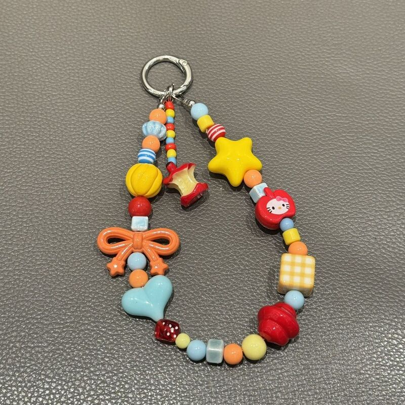 Handmade Dopamine Apple Core Ins Colorful Pendant Suitable for Cute Beaded Phone Chain Ccd Lanyard Camera Accessory