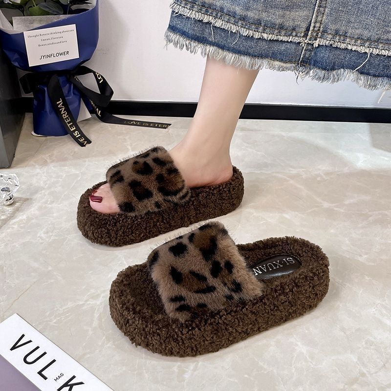 厚底毛毛拖鞋女外穿2025秋冬季新款羊羔毛茸茸网红家居一字棉拖鞋|undefined