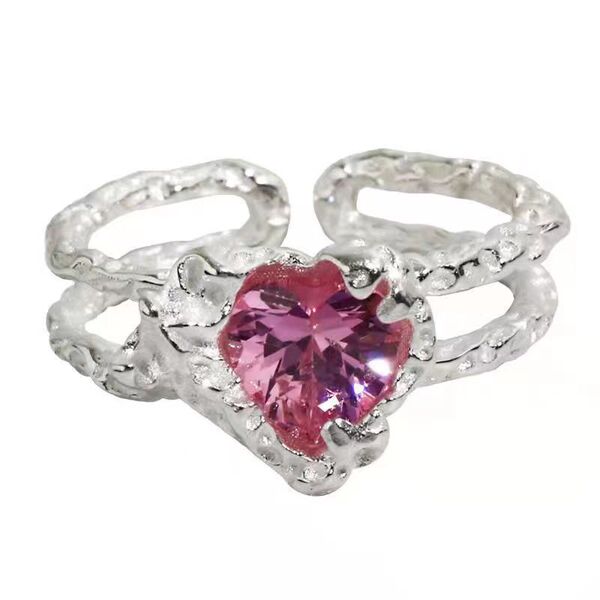Fuchsia fashionable elegant ring with stone with zircon hip-hop…
