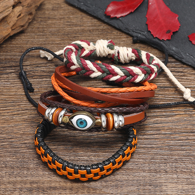 Pulsera De Cuero Bohemia Bricolaje Pulsera De Conjunto De Ojos Combinados De 4 Piezas display picture 3