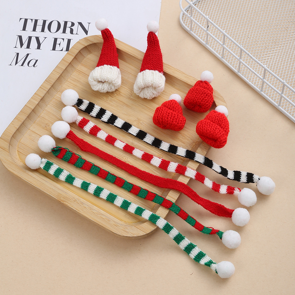 迷你圣诞节装饰针织毛线帽小号针织帽围巾diy玩具挂件饰品配件