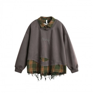 Spring New Pullover Fake Two-Piece Lapel Top Splicing Casual Fashion Sweatshirt for Men and Women A009-W484