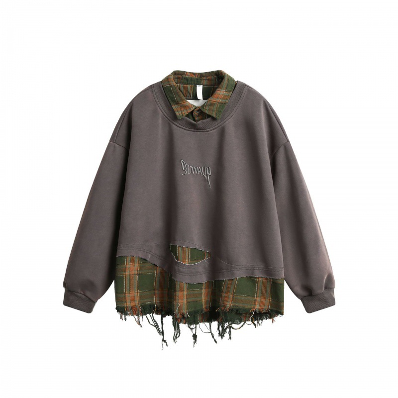 Spring new product pullover fake two-piece lapel top spliced ​​casual and fashionable sweatshirt for men and women A009-W484