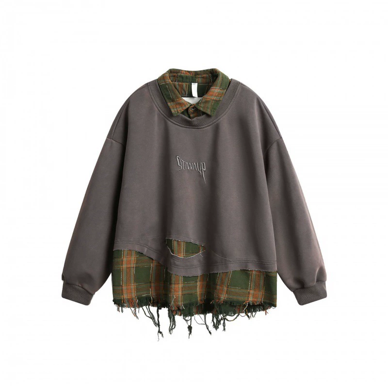 Spring new product pullover fake two-piece lapel top spliced ​​casual and fashionable sweatshirt for men and women A009-W484