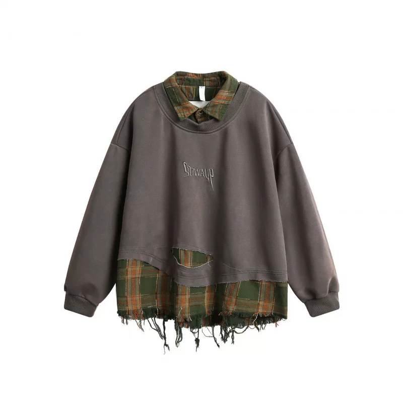 Spring new product pullover fake two-piece lapel top spliced ​​casual and fashionable sweatshirt for men and women A009-W484