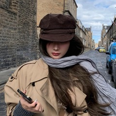 麂皮绒贝雷帽女秋冬季复古英伦风高级感八角帽显脸小报童画家帽子