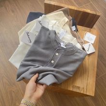 秋冬款亨利领260g双面华夫格水洗棉长袖男士套头打底衫潮男卫衣