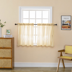Cross-border European and American Kitchen Restaurant Coffee Curtain Leaf Semi-shading Yarn Hollow Wear Rod Small Curtain Finished Short Curtain for Hair