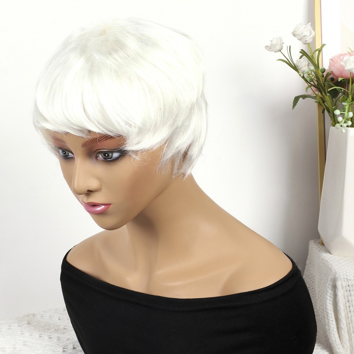 Cabeza de bob de fibra química al por mayor peluca de pelo de estudiante mecanismo de peluca cubierta de cabeza