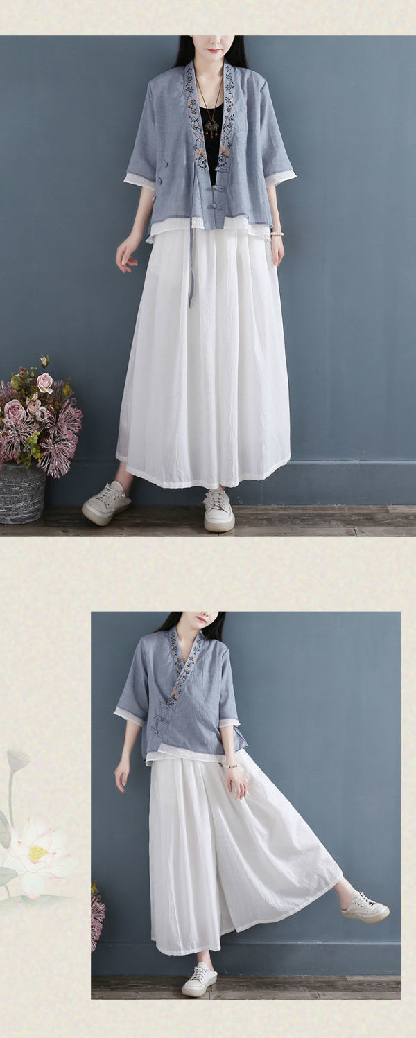 Damen Bluse Im Chinesischen Stil Aus Baumwoll-leinen-mix_voghion.com