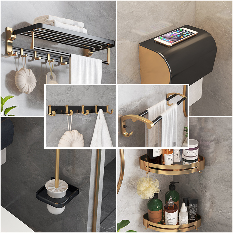 Rack de toallas de baño de aluminio espacio almacenamiento de inodoro sin perforación rack de toallas plegables de hardware de baño colgante conjunto tipo rack