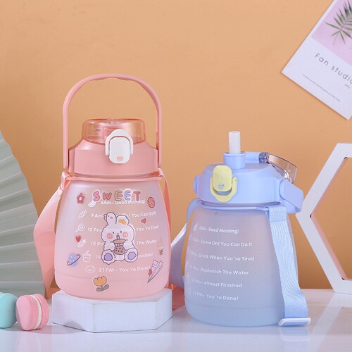 Gradient Color Space Cup Big Belly Water Cup Sports Plastic Straw Cup Big Belly Cup Plastic Cup Color Spray Small Fat Cup