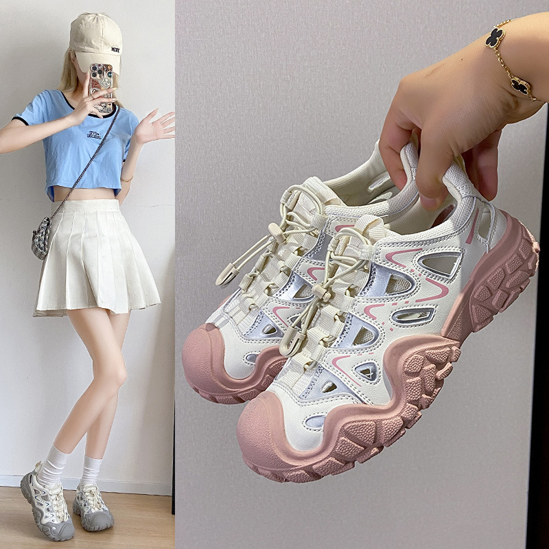 White Deer Stars with Ugly Cute Shoes Women's Shoes 2024 Summer New Outdoor Hiking Hiking Shoes Dad Sports Shoes