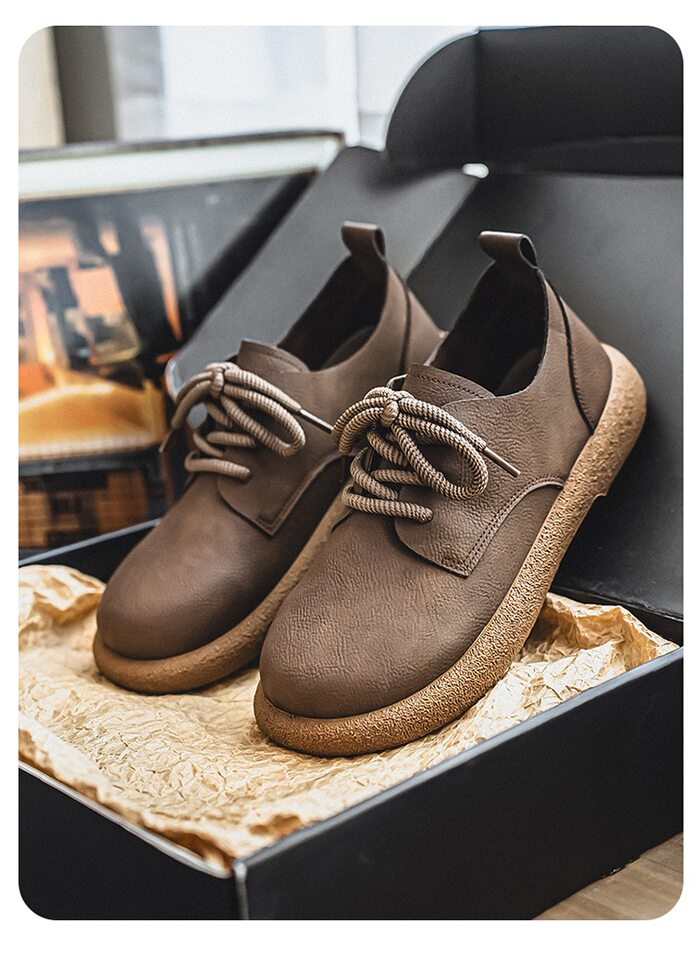 Giày da nam cổ thấp kiểu Martin phong cách retro, đế mềm chống thấm nước, form rộng cỡ lớn — Kaki, màu nâu, màu đen chi tiết 14