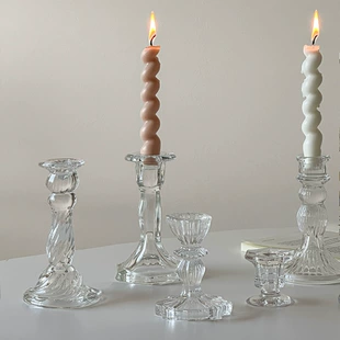 Стеклянная candlestick французский рельеф средний, прозрачное стекло декор столика 18 см