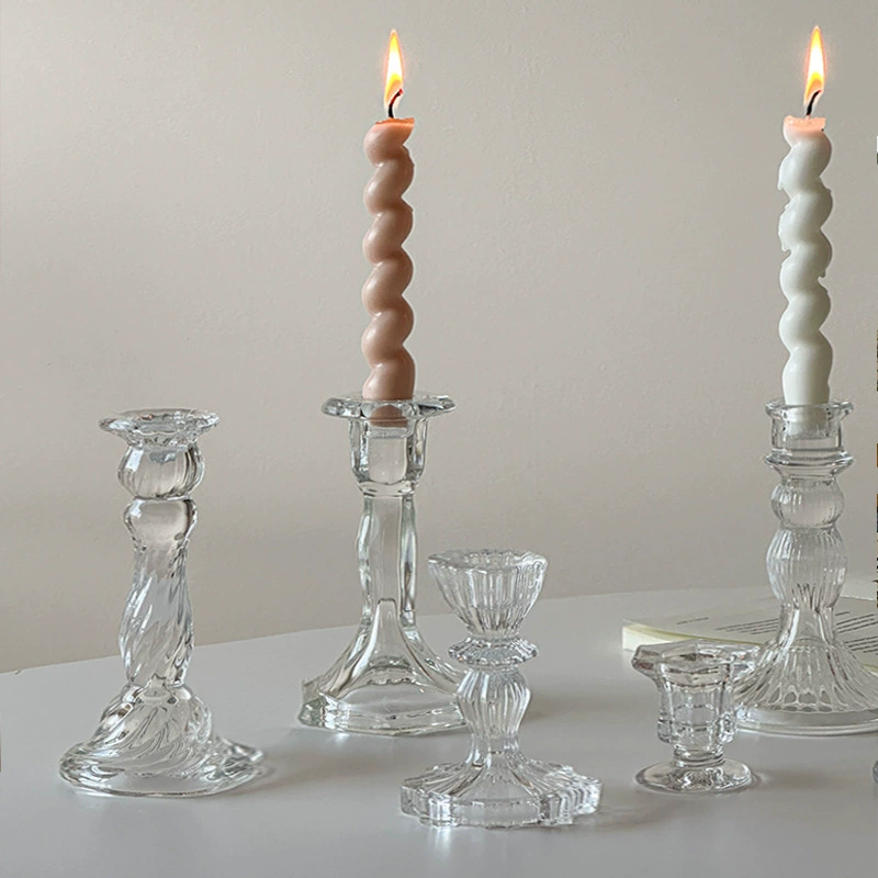 Стеклянная candlestick французский рельеф средний, прозрачное стекло декор столика 18 см