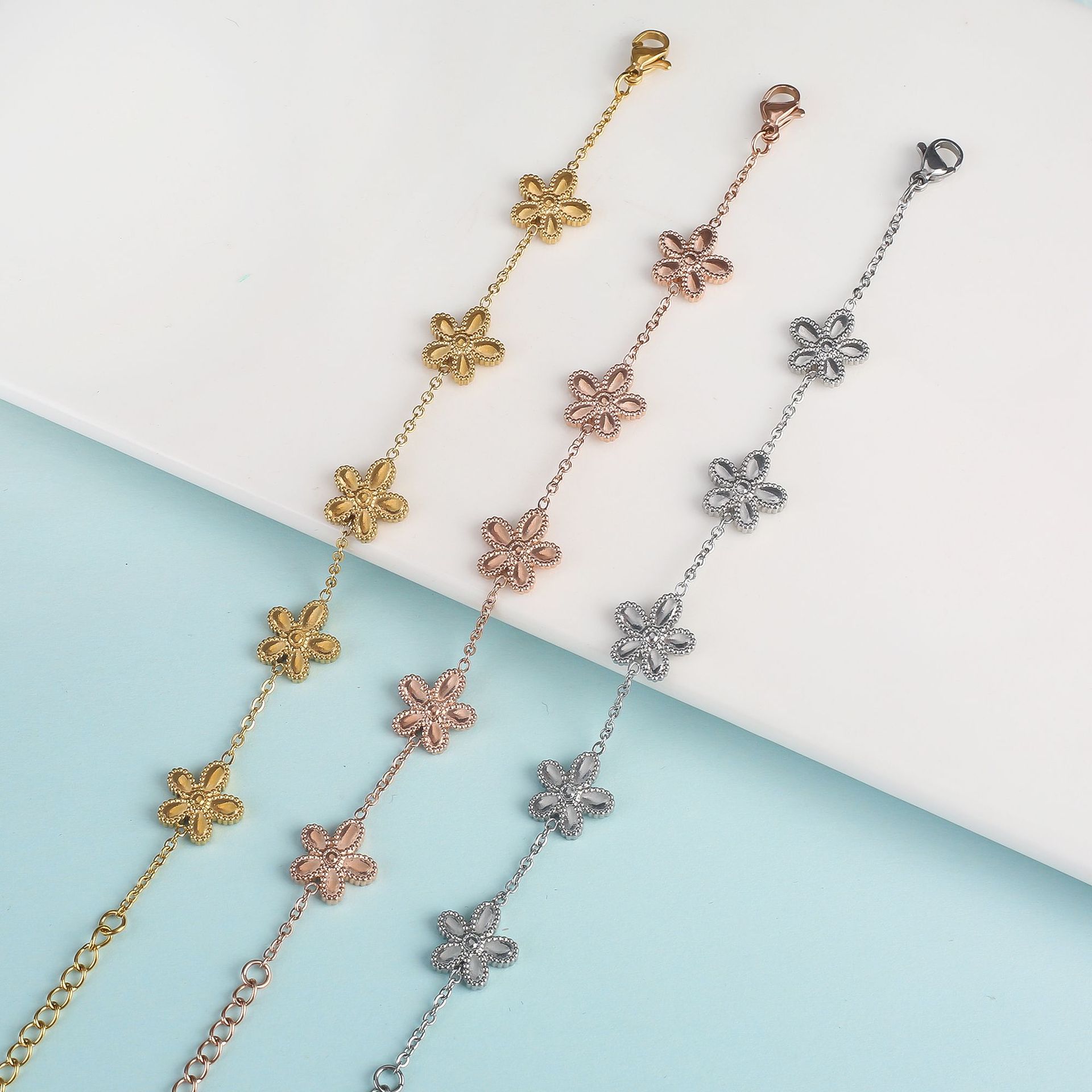 Real Gold Plated Plating Material 304 Stainless Steel 18K Gold Plated Simple Style Classic Style Plating Flower Jewelry Set