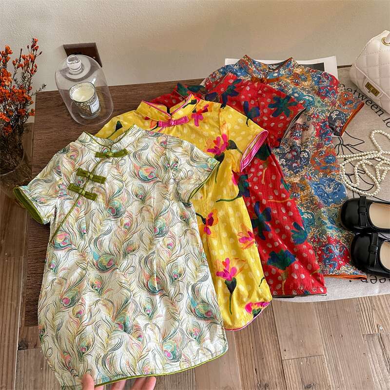 [Xianning Seven] 2025 verano cheongsam para niños niñas vestido de estilo chino nuevo verano bebé cheongsam pequeño