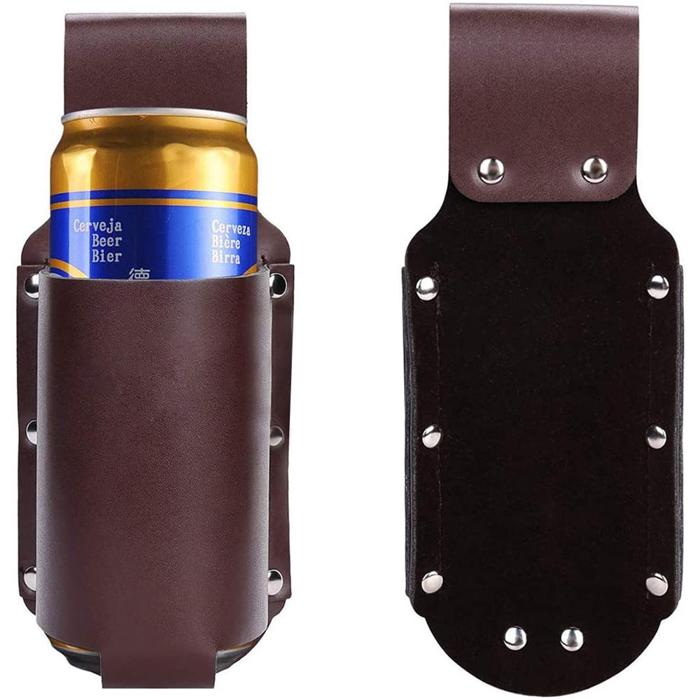 Waist-hanging leather beer bottle protective cover Creative portable mountaineering outdoor can leather cup holder waist bag