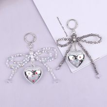 甜美少女心水晶串珠蝴蝶结钥匙扣爱心水钻挂饰精致时尚百搭小物件