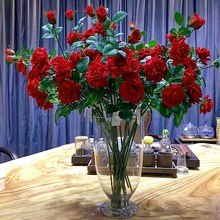 仿真长枝5头大红色绒布玫瑰 仿真花假花家居摄影婚庆装饰花艺花卉