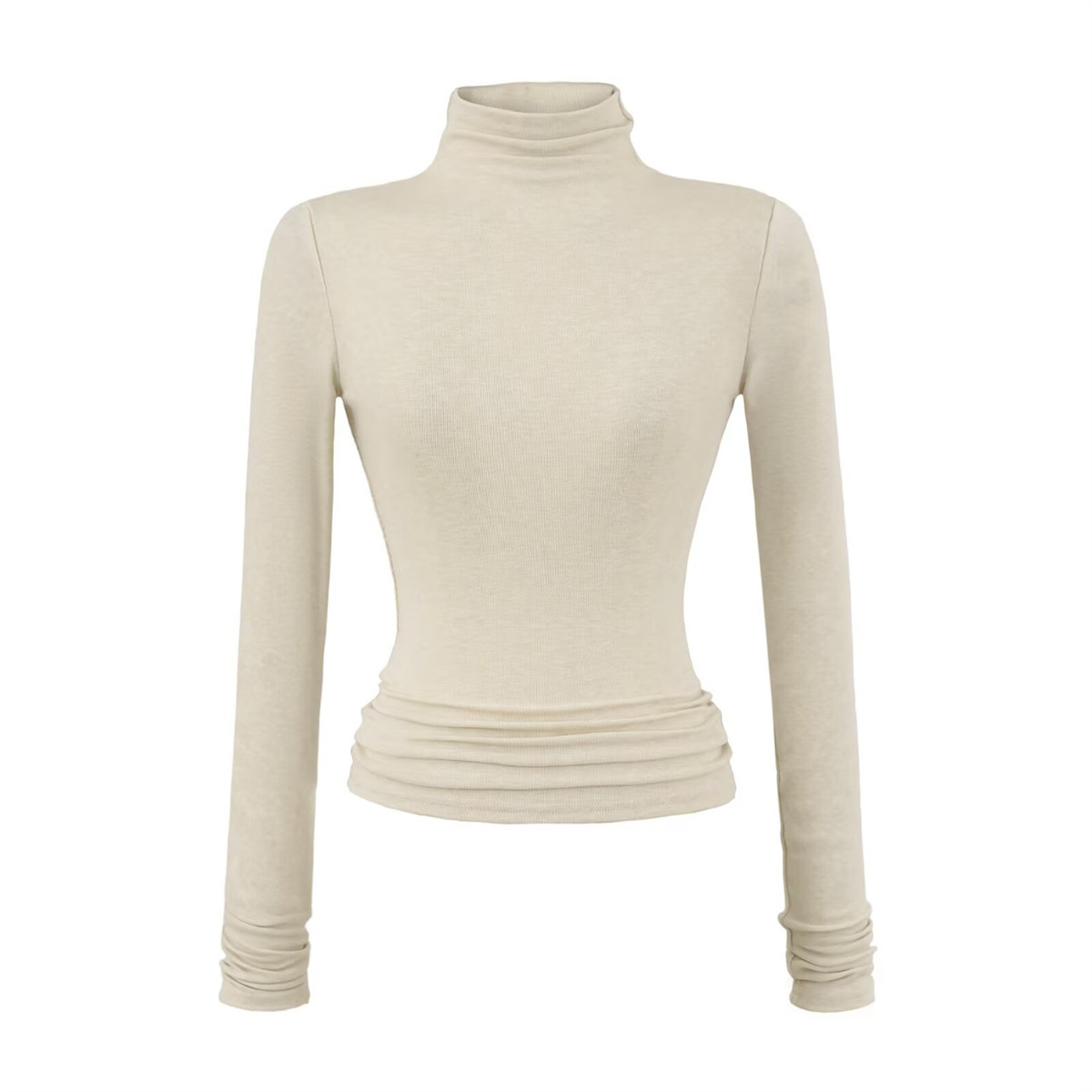 Lyocell Tencel High-Neck Inner Layering Shirt for Women in Autum Pure Color Basic Slimming Look Waist Slimming Look Versatile Top