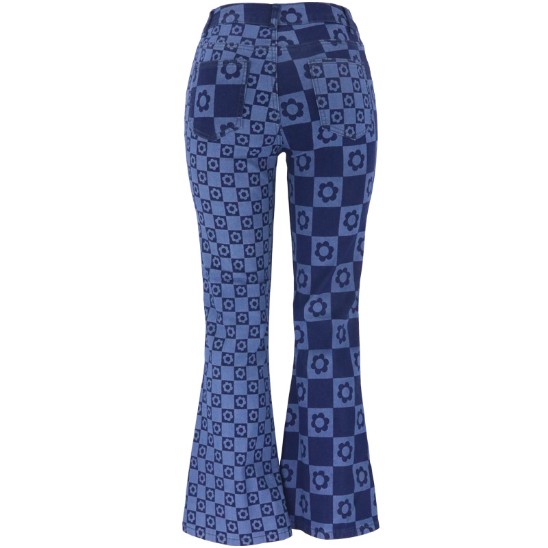 Dames flared jeans hoge taille donkerblauwe denim broek_voghion.com