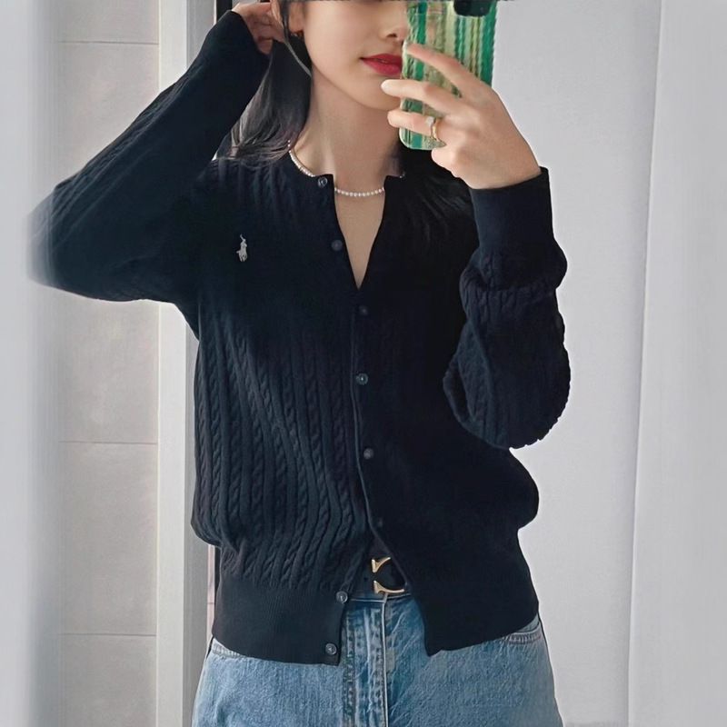 High Version Rl Raffia Fine Twist Knit Cardigan Classic Pony Embroidery Slimming Long-Sleeve Sweater Autumn Winter Versatile High Version Rl Raffia Fine Twist Knit Cardigan Classic Pony Embroidery Slimming Long-Sleeve Sweater Autumn Winter Versatile