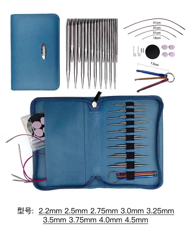 El conjunto de aguja de anillo desmontable cambia la cuerda colorida varilla de tejido aguja alargada pu herramienta de tejido carbonizada aguja de bambú anillo
