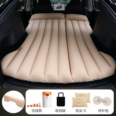 ModelY/3 Special Sleeping Mat: Vehicle-mounted inflatable bed - beige-convertible-trunktrunk-seat-long-ottoman-compatible-with-tesla-model-y-includes-cordless-battery-powered-air-pump