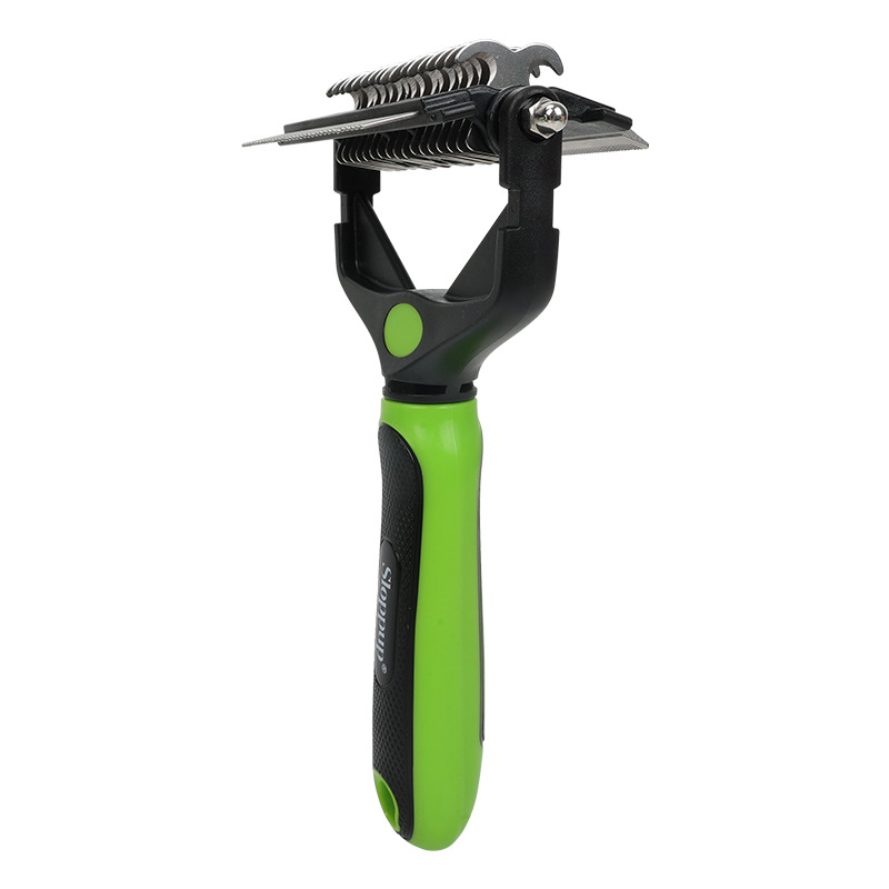 Peine para mascotas verde y negro, peine de agujas para desenredar, desenredar el pelo y eliminar el pelo suelto, peine para perros Teddy Golden Retriever, fabricante de peines para mascotas