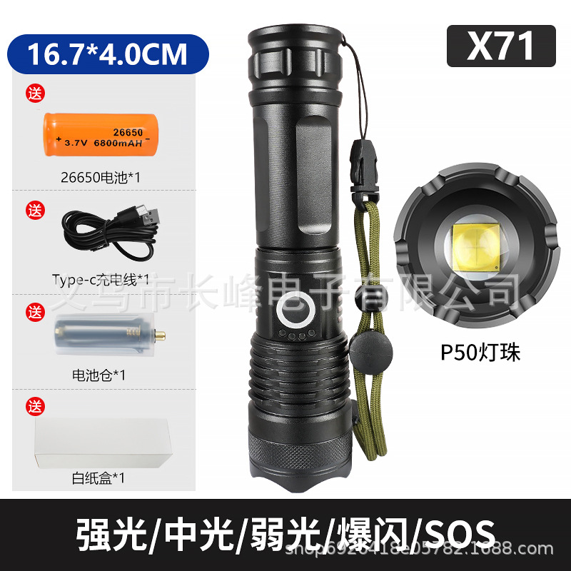 Linterna de luz fuerte transfronteriza P90, linterna recargable con zoom telescópico de aleación de aluminio, iluminación de largo alcance al aire libre, luz de pesca nocturna