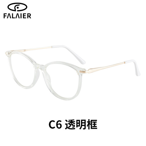 Cross-border European and American style new TR90 optical cat-eye eyeglass frames with metal temples, plano glasses, and blue light blocking lenses