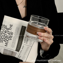简约透明挂冰杯ins风玻璃杯竹套圈隔热咖啡杯威士忌杯啤酒冰川纹